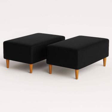 Imagem de Kit 2 Puffs Bela Manu Madri Pés Palito Couro-Vegano Preto