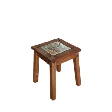 Imagem de Banqueta Baixa Retrô em Madeira Pinus com Cerâmica Vintage Acabamento Imbuia 43x36x36 cm Suporta 120 kg Design Paradise