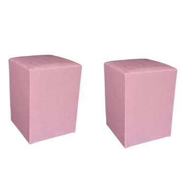Imagem de Kit 2 Puffs Decorativos Quadrados em Suede – Puff Banqueta Estofado Moderno para Sala e Quarto(ROSA)