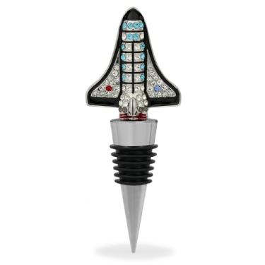Imagem de Cheers Silver Space Shuttle Rolha de garrafa de vinho com cristais de strass – Lindo topo de selo espacial brilhante para garrafas de vinho, presentes de bar exclusivos para mulheres e homens