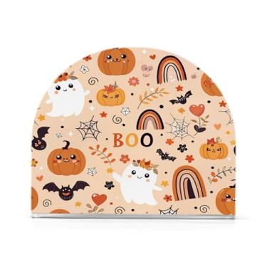 Imagem de JUZIHAI Suporte de guardanapo de abóbora Halloween Boo para mesa dispensador de guardanapo de acrílico para mesa suporte de lenços independente para cozinha sala de jantar bar festa decoração de casa
