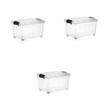 Imagem de Caixa Organizador 95 Litros Reforçada Com Trava Tampa e Rodinhas Empilhável Transparente(3 CXS 95 TRANS)
