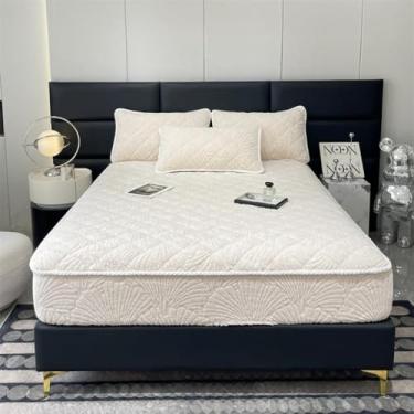 Imagem de Capa de colchão antiderrapante espessa, elástico, com bordas elásticas, protetor respirável à prova de poeira para solteiro/casal/Queen/King Bege||180 x 200 cm/(70 x 79 polegadas)