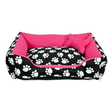 Imagem de Cama Pet para Cachorro e Gato Média | Confortável, Lavável e Impermeável | Zíper e Enchimento Removível(Patinha Branco/Pink)
