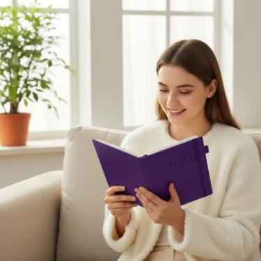 Imagem de Agenda 2026, calendário de capa dura tamanho A5 com 400 páginas, agenda diária semanal mensal para escritório e escola (roxo)