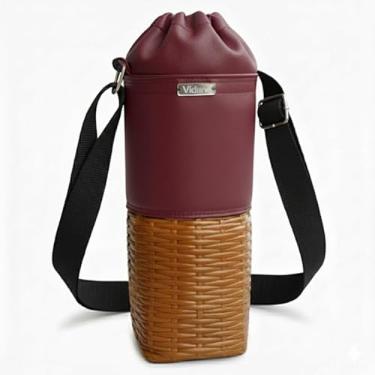 Imagem de Bolsa Térmica (VINHO COM CARAMELO TRANÇADO) RAMIERE para Garrafa de 750 ML em Couro Sintético - Coleção Cores VERÃO 2026