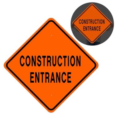 Imagem de MorningRo Placa de entrada de construção de 61 x 61 cm, placas de alumínio para canteiro de obras, material refletivo, grau de engenheiro, placa de entrada de um lado, preto e laranja