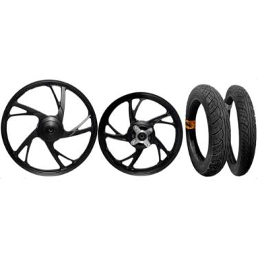 Imagem de Par Roda Liga Leve Pop 100 110 Pé Galinha Com Pneus S/Câmara