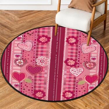Imagem de Tapete redondo pequeno de 1,5 m para dia dos namorados, tapete circular antiderrapante, lavável, para quarto, sala de estar, berçário, cozinha, banheiro, entrada, decoração de casa