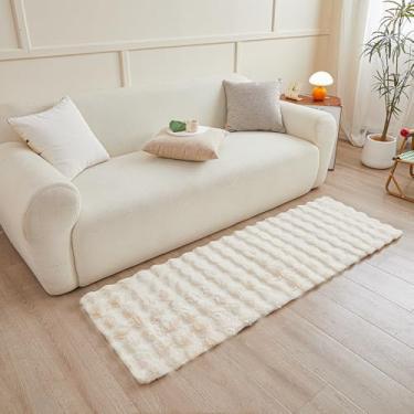 Imagem de Tapete de pelúcia de coelho cremoso branco para quarto de sala de estar, sofá, 6 x 15 cm, tapete quadrado retangular felpudo fofo para quarto de crianças e adolescentes, tapete peludo para berçário