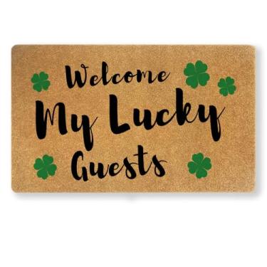Imagem de Capacho Shamrock – Tapete de porta de coco sintético de 76 × 43 cm, tapete de boas-vindas antiderrapante para entrada interna e externa, decoração de porta da frente do dia de São Patrício, durável
