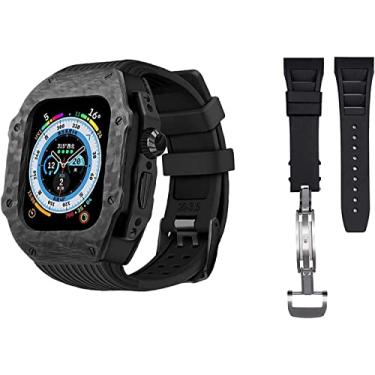 Imagem de XNWKF Estojo de relógio de fibra de carbono de luxo com kit de modificação de 2 bandas, para Apple Watch 8 Ultra 49mm, conjunto de retrofit de capa de relógio de borracha de silicone,