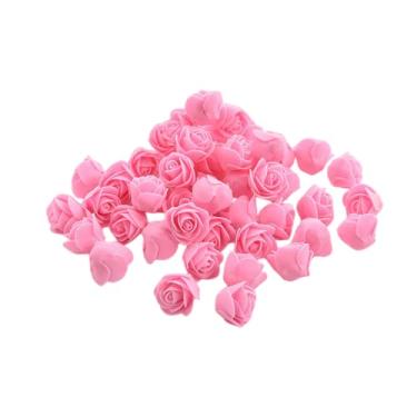 Imagem de XIZHI Mini flores artificiais de rosas falsas, 100 peças, cabeça de rosa de espuma vermelha de 3,5 cm para acessórios de artesanato faça você mesmo, decoração de casa, decoração de casa e chá de bebê