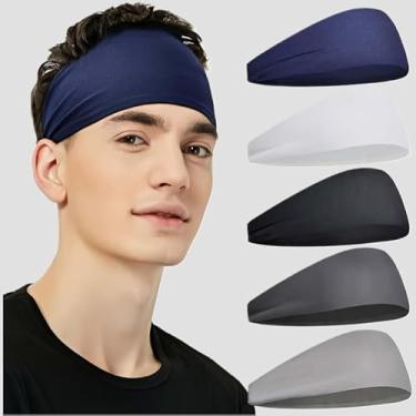Imagem de 5 faixas esportivas masculinas absorventes de suor, antiderrapante, respirável, ajustável, pacote para corrida, fitness, basquete, tênis, cores mistas