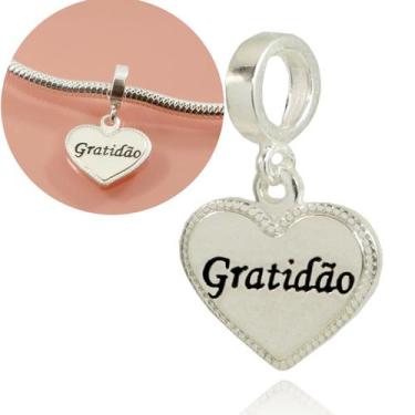 Imagem de Berloque Charms Coração Gratidão Prata Legitima 925 - Lojas La&Ny Prat