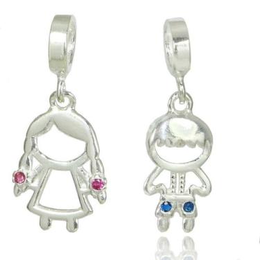 Imagem de 2 Berloque Filhos Prata Maciça 925 Menina E Menino - Lojas La&Ny Prata