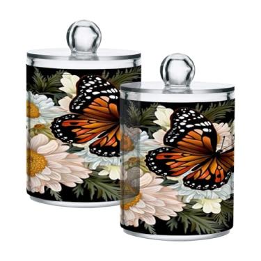 Imagem de Blueangle Pacote com 2 unidades Old Grungy Butterfly Qtip suporte dispensador para bola de algodão, cotonete - conjunto de frascos de boticário de plástico para organização de armazenamento de