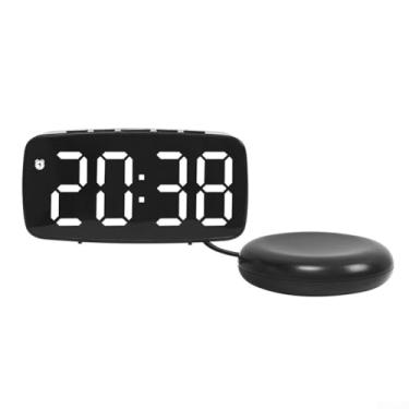 Imagem de Despertador digital alimentado por USB, visor LED verde, brilho ajustável, vibração, alarme soneca, 12 x 4 x 6 cm, para quarto, viagem, escritório, pessoas com sono pesado (C)