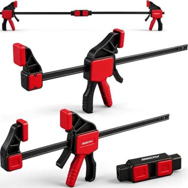 Imagem de 3 braçadeiras de barra de 30,5 cm para marcenaria com conector de grampo, grampos de madeira de liberação rápida de 30,5 cm com limite de carga de 68 kg, conjunto de grampos de gatilho, braçadeiras