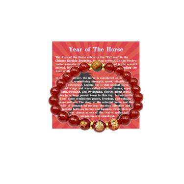 Imagem de LIU JUN Pulseiras femininas de Ano Novo Chinês, Proteção Feng Shui do Zodíaco Chinês, 8 mm, Ágata Vermelha Natural, Buda, Seis Personagens, Mantra, Miçangas, Amuleto da Sorte, Joias Elásticas para