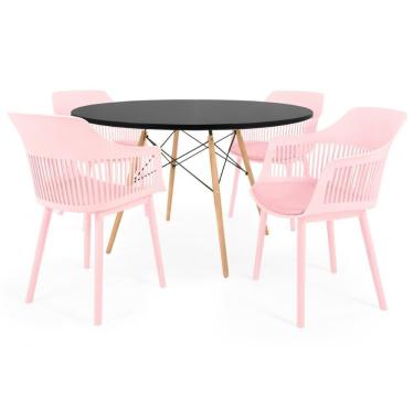 Imagem de Conjunto Mesa De Jantar Redonda Eiffel Preta 120cm Com 4 Cadeiras Marcela - Rosa