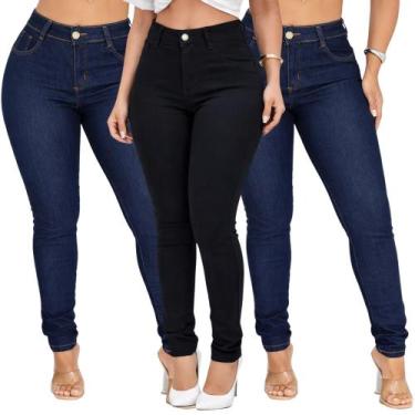 Imagem de Kit C/3 Calças Jeans Feminina Linha Premium Com Lycra Cintura Alta Emp