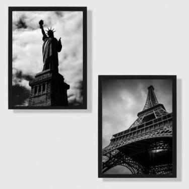 Imagem de Kit 2 Quadros Paris E New York 45X34 Com Vidro Moldura Preta - Quadros