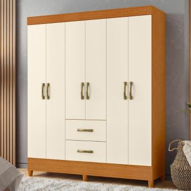 Imagem de Guarda Roupa Casal Cancun 6 Portas 2 Gavetas MDP Cinamomo Off White Casa H