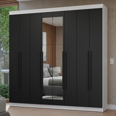 Imagem de Guarda Roupa Casal Netuno 8 Portas Batentes com Espelho MDP Branco-preto Madesa