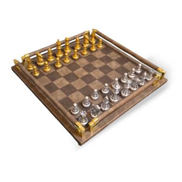 Imagem de Peça Decorativa Jogo de Xadrez em Couro Sintético Marrom 35cm TH0166 BTC