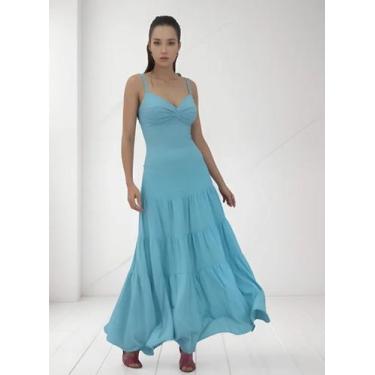 Imagem de Vestido Longo Feminino Alça Fina Bojo Cândida Ferreira, Verde ácqua, G