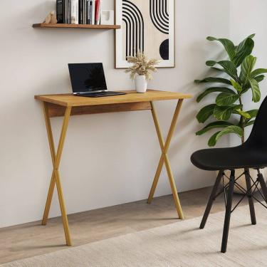 Imagem de Mesa Home Office X 120x60 com Estrutura em Ferro para Computador - Ferro Dourado Tampo...