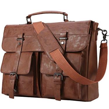 Imagem de Bolsa carteiro masculina de couro Seyfocnia, bolsa vintage para laptop de 15,6 polegadas, Brown-17.3inch, X-Large