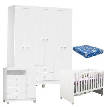 Imagem de Quarto De Bebê 6 Portas Ternura Baby Com Berço Gabi Branco Brilho Com