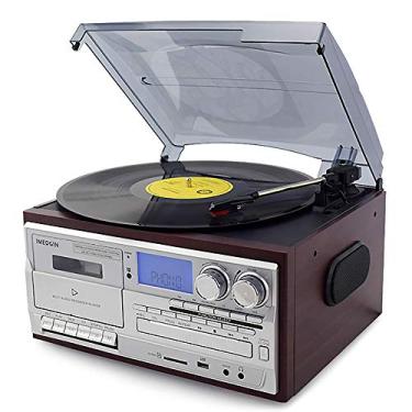 Imagem de Yajun Toca-discos Bluetooth Vinil Gravador Vintage Gramofone 3 Velocidades USB Gravador Multifuncional CD Rádio Fonógrafo, Escuro