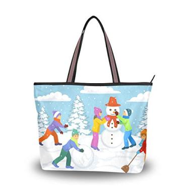 Imagem de Bolsa tote com alça superior para crianças brincando bola de neve bolsa de ombro para mulheres, Multicolorido., Medium