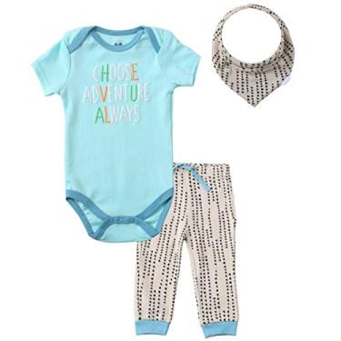 Imagem de Conjunto de macacão e calça para bebês meninos, camiseta de manga curta com babador de bandana, Aquamarine, 9-12 Months