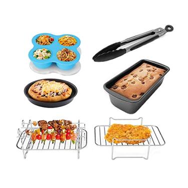 Imagem de Conjunto de acessórios de fritadeira de ar antiaderente de 6 peças de 8 polegadas barril de assar bolo pizza panelas de cupcake espeto prateleiras de torradas substituição de pinças de alimentos para