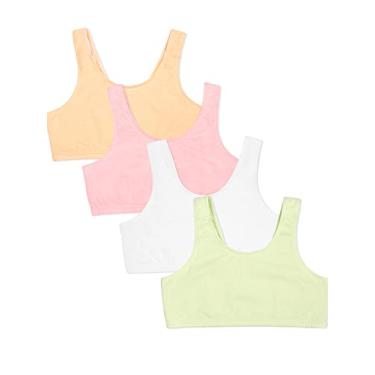 Imagem de Fruit of the Loom Sutiã esportivo elástico embutido de algodão para meninas, Lentilha/Manga/Rosa/Branco, 38