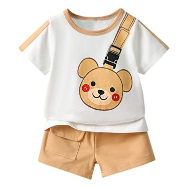 Imagem de 2 roupas para meninos meninos manga curta estampas de desenhos animados camiseta shorts conjunto e roupas infantis (branco, 2-3 anos)