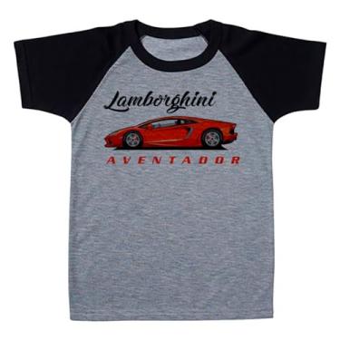 Imagem de Camiseta Raglan Infantil Cinza Carro Lamborghini Conversivel Vermelho (BR, Numérico, 6, Regular, Polialgodão)