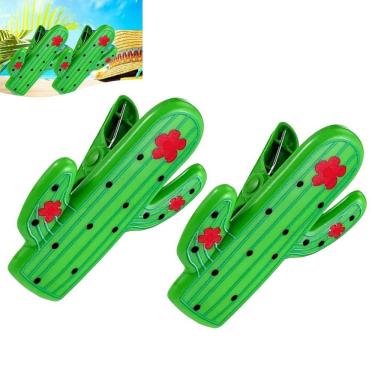 Imagem de Kit 2 Prendedores De Toalha Modelo Cactus Clip Verde Para Cadeira De Praia Varal - AMZ