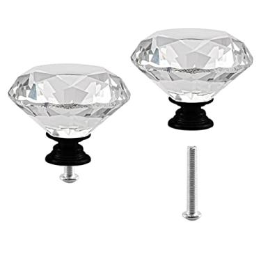 Imagem de Puxadores de armário de cristal 2 peças 50 mm maçanetas de gaveta em forma de diamante de vidro transparente puxadores de armário puxadores de porta puxadores de armário de armário de cozinha