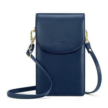 Imagem de nuoku Bolsa transversal para celular feminina, mini bolsa transversal, carteira pequena para celular com porta-cartão removível, 1 azul-marinho, Small