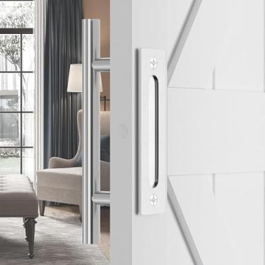 Imagem de SMARTSTANDARD Conjunto de maçanetas de porta de celeiro resistentes de 30,5 cm, design rústico grande de dois lados, para portões de garagens, galpões, móveis, material de aço sólido, redondo, inoxidável