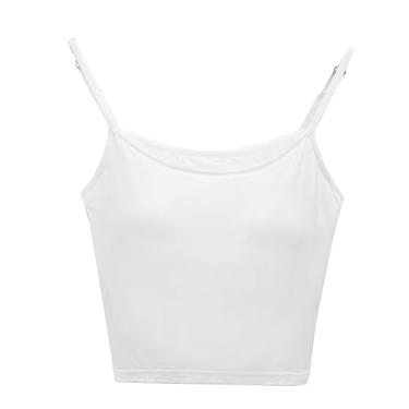 Imagem de Camiseta feminina de algodão, sutiã embutido, alças finas, básicas, alças ajustáveis, regata cropped, Branco, P