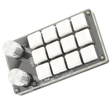 Imagem de Qiilu Teclado macro mecânico com uma mão com 12 teclas, multifuncional, faça você mesmo, teclado programável para escritório, jogos, laboratório, teclado mecânico (preto e branco)