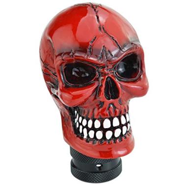 Imagem de Lunsom Cabeça de câmbio de resina com cabeça de câmbio de engrenagem de caveira, alavanca de câmbio para transmissão de carro, ajuste universal, veículo manual automático (vermelho B)