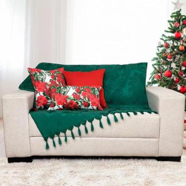 Imagem de Kit Manta Xale Sofá Natal com 3 capas de Almofadas Quadrada e Quebra R