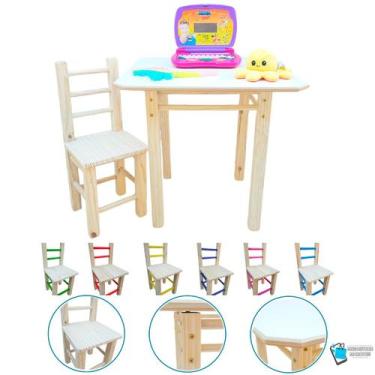 Imagem de Conjunto Mesa Mesinha MDF Com 1 Cadeira De Madeira Maciça Para Criança